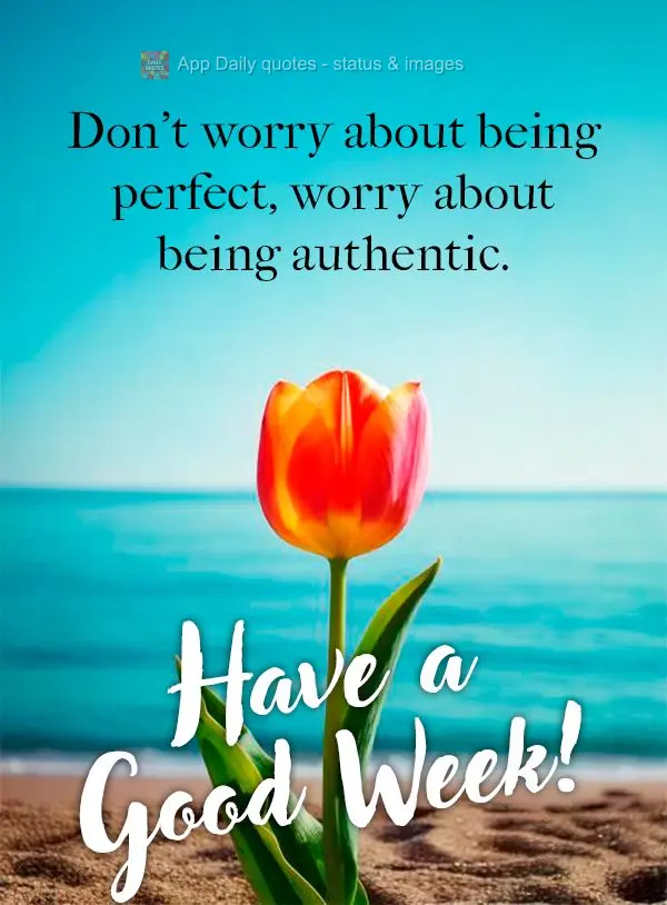 Não se preocupe em ser perfeito, preocupe-se em ser autêntico. Boa Semana!