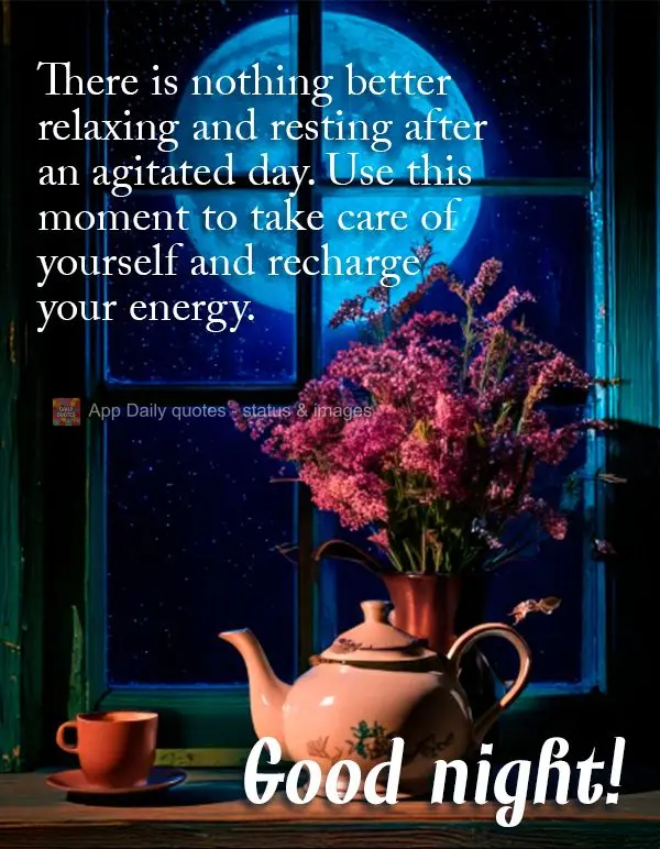 There is nothing better relaxing and resting after an agitated day. Use this moment to take care of yourself and recharge your energy. Good night!