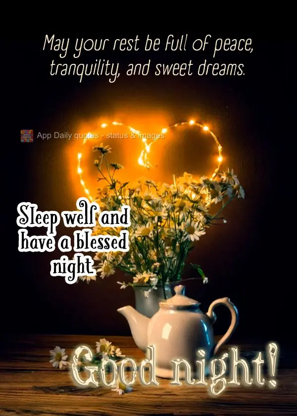 Que seu descanso seja repleto de paz, tranquilidade e sonhos bons. Durma bem e tenha uma noite abençoada. Boa noite!