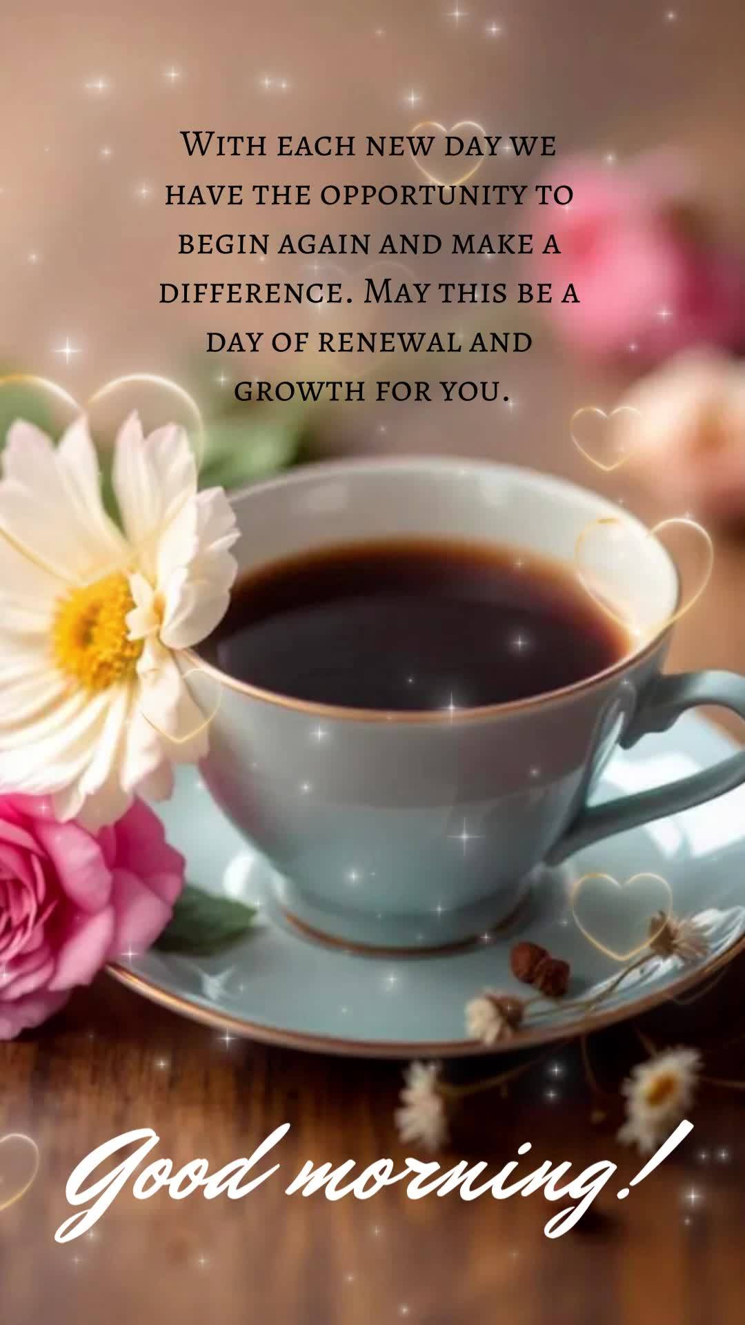 A cada novo dia, temos a oportunidade de recomeçar e fazer diferente. Que este seja um dia de renovação e crescimento para você. Bom dia!