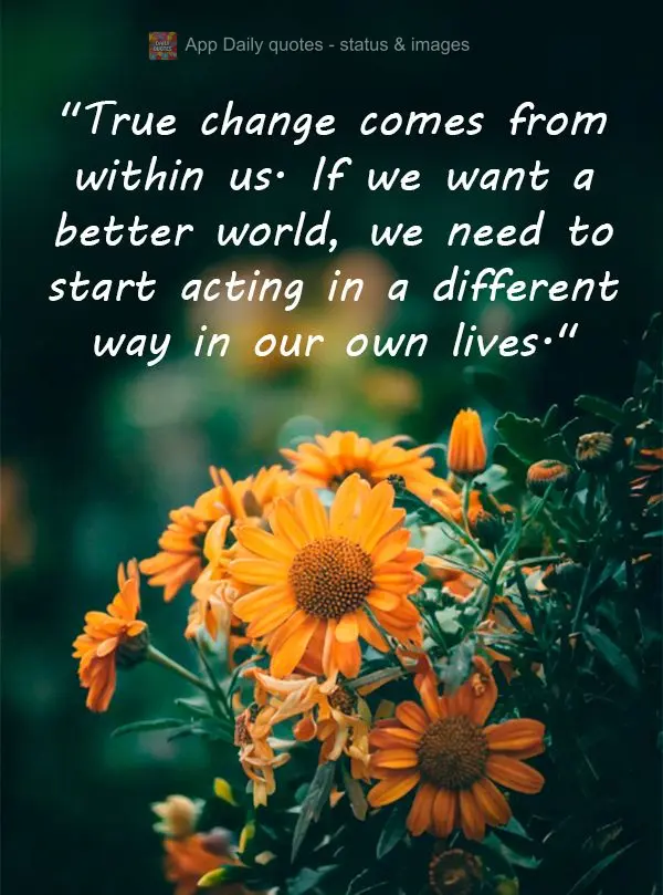 "True change comes from within us. If we want a better world, we need to start acting in a different way in our own lives."