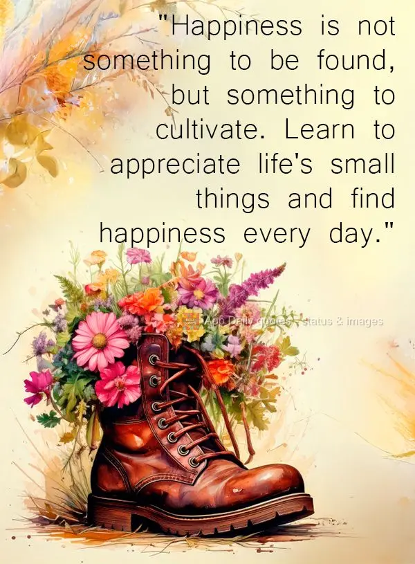"Happiness is not something to be found, but something to cultivate. Learn to appreciate life's small things and find happiness every day."
