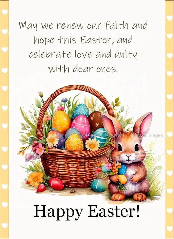 Que nesta Páscoa possamos renovar nossa fé e esperança, e celebrar o amor e a união com nossos entes queridos. Feliz Páscoa!