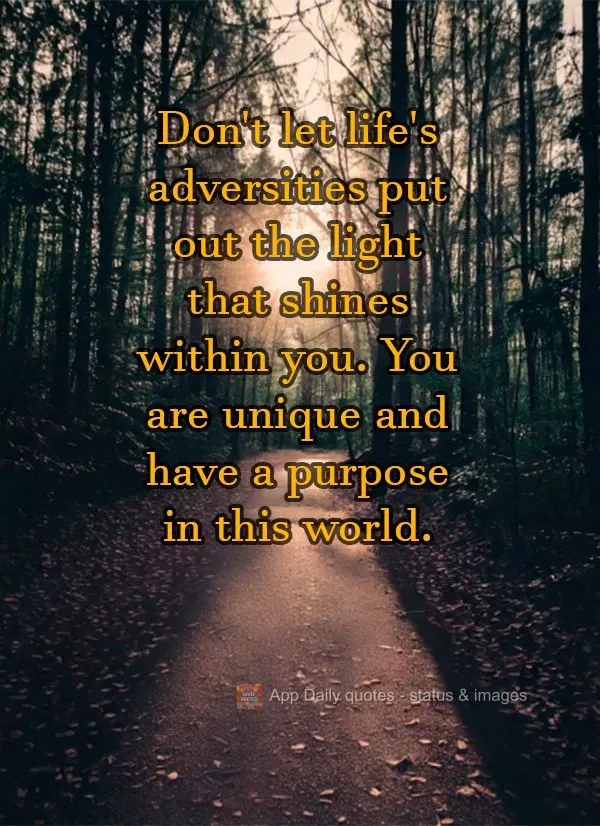Don't let life's adversities put out the light that shines within you. You are unique and have a purpose in this world.