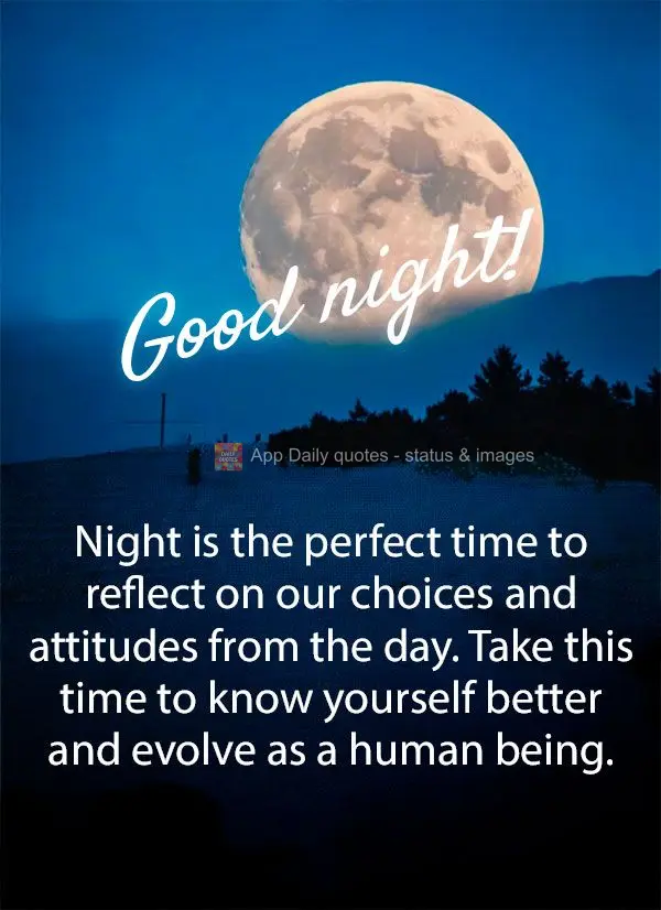 Night is the perfect time to reflect on our choices and attitudes from the day. Take this time to know yourself better and evolve as a human being. Good ...