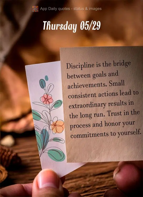 A disciplina é a ponte entre objetivos e realizações. Pequenas ações consistentes criam resultados extraordinários ao longo do tempo. Confie no pro...