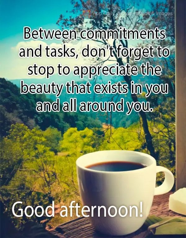 Entre compromissos e afazeres, não se esqueça de pausar para apreciar a beleza que existe em você e ao seu redor. Boa tarde!