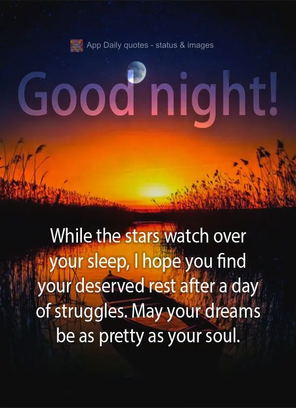 Enquanto as estrelas vigiam seu sono, desejo que encontre o descanso merecido após um dia de batalhas. Que seus sonhos sejam tão bonitos quanto sua alm...