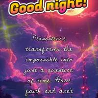 A persistência transforma o impossível em apenas uma questão de tempo. Tenha fé e não perca as esperanças! Boa noite! 