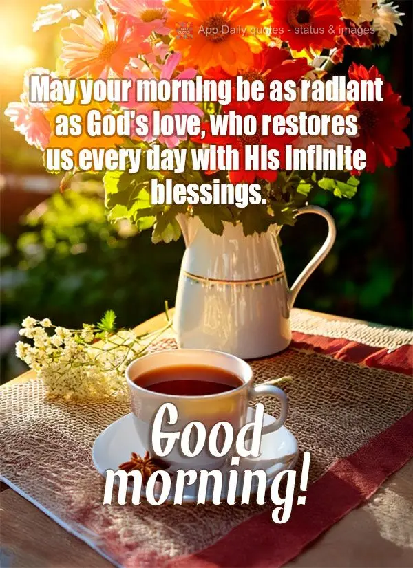 May your morning be as radiant as God's love, who restores us every day with His infinite blessings. Good morning!