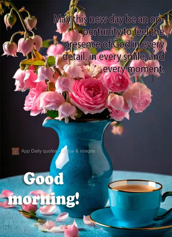 Que este novo dia seja uma oportunidade para sentir a presença de Deus em cada detalhe, em cada sorriso e em cada momento. Bom dia!