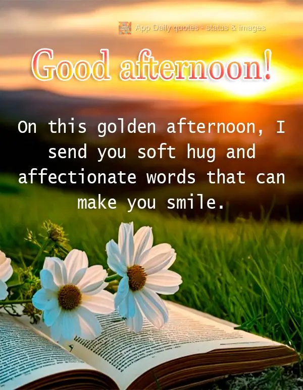 Nesta tarde dourada, envio um abraço macio e palavras de afeto que possam te fazer sorrir. Boa tarde!