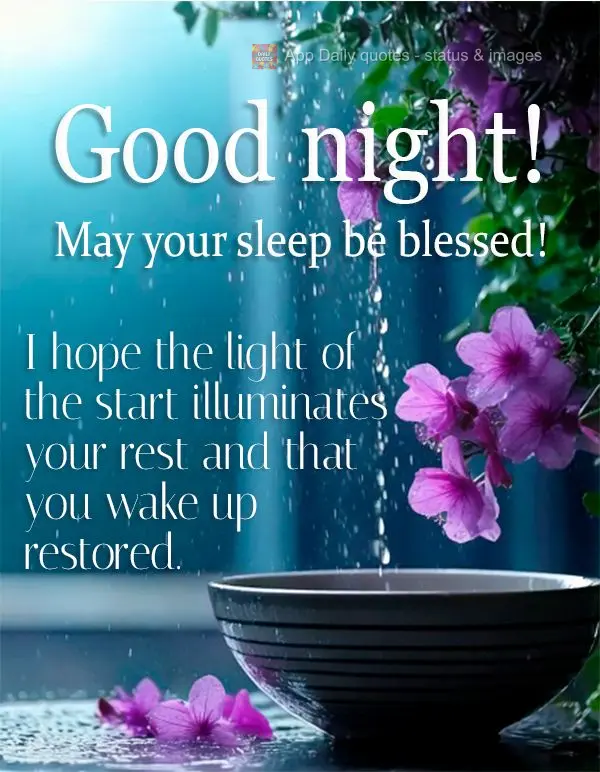Desejo que a luz das estrelas ilumine seu descanso e que você acorde renovado.  Boa noite! Abençoado seja seu sono!