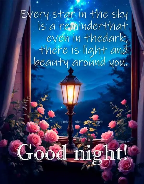 Cada estrela no céu é um lembrete de que mesmo na escuridão, há luz e beleza ao seu redor. Boa noite!