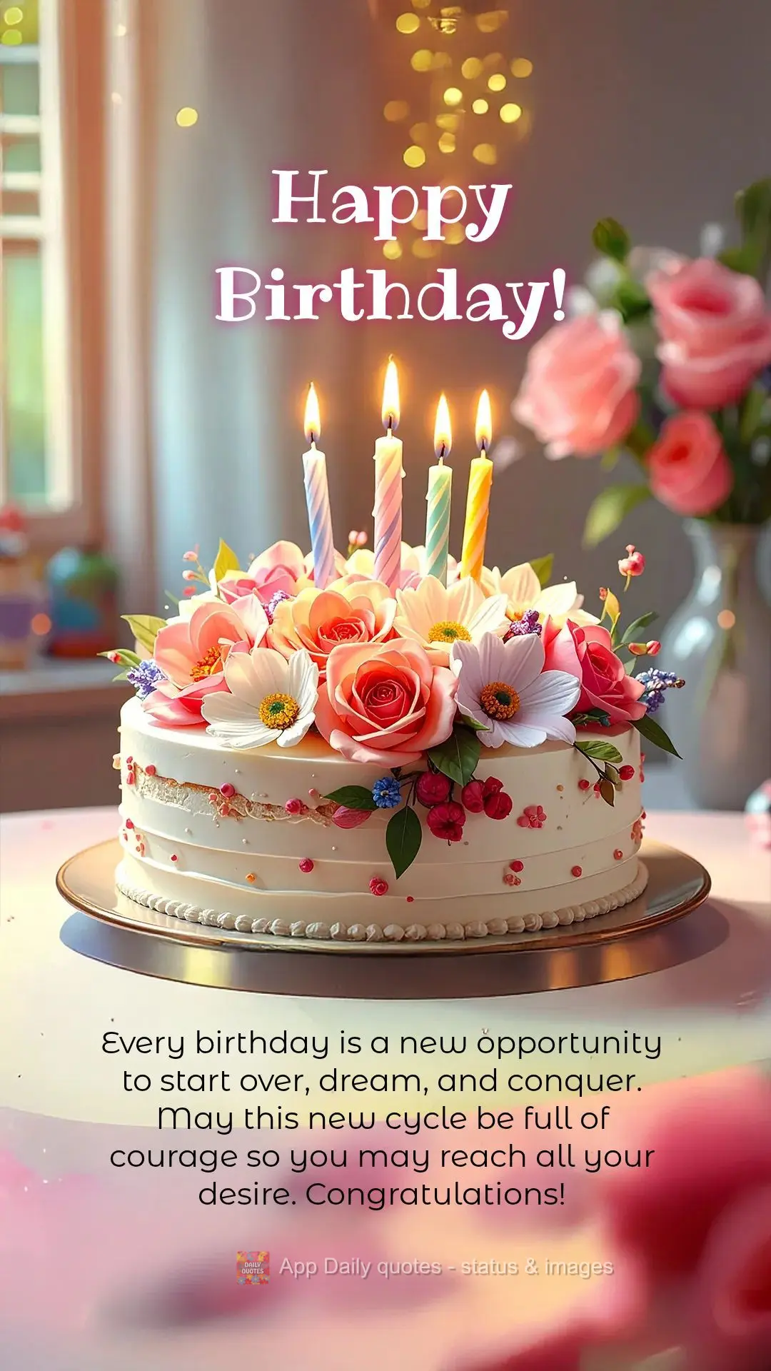 Cada aniversário é uma nova oportunidade de recomeçar, sonhar e conquistar. Que este novo ciclo seja cheio de coragem para alcançar tudo o que deseja...