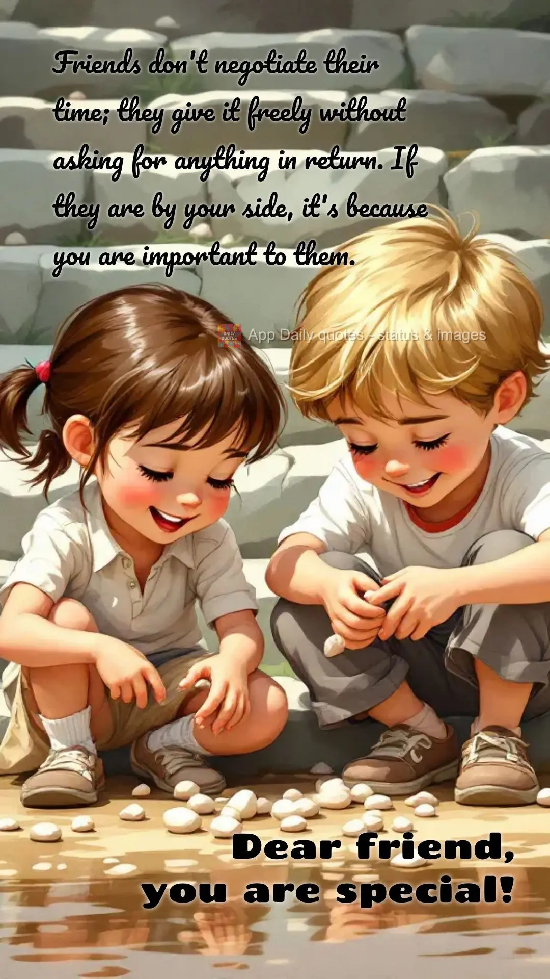 Friends don't negotiate their time; they give it freely without asking for anything in return. If they are by your side, it's because you are important t...