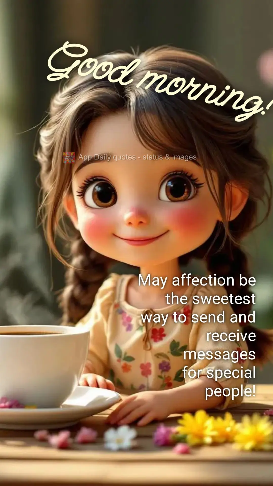 Que o carinho seja a forma mais bonita de enviar e receber mensagens 
de pessoas especiais! Bom dia!