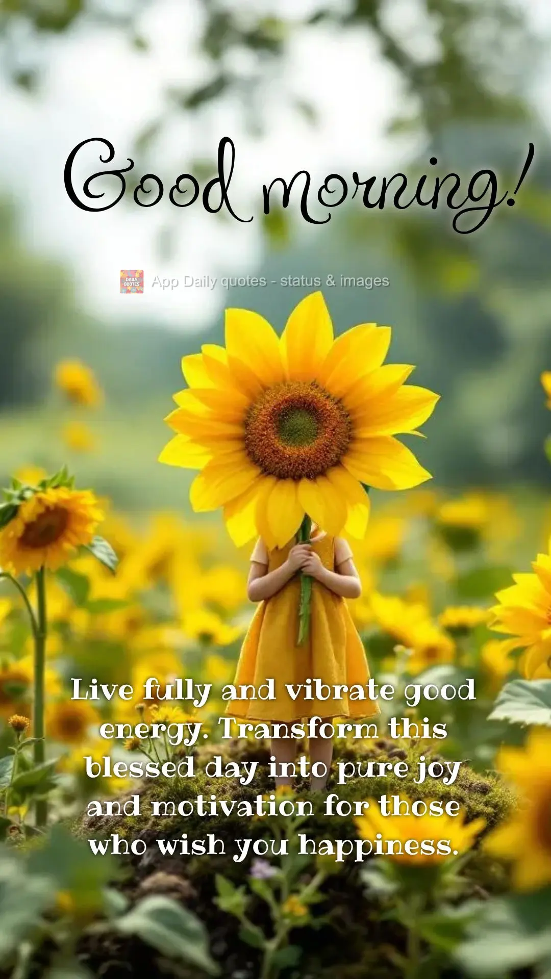 Seja intenso e vibre boas energias. Transforme esse dia abençoado em pura alegria e motivação para quem te deseja a felicidade. Bom dia!