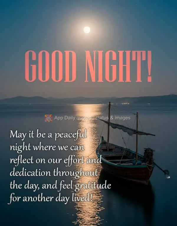 Que seja uma noite tranquila onde possamos enxergar nosso esforço e dedicação ao longo do dia, e sentir gratidão por mais um dia vivido! Boa noite!...