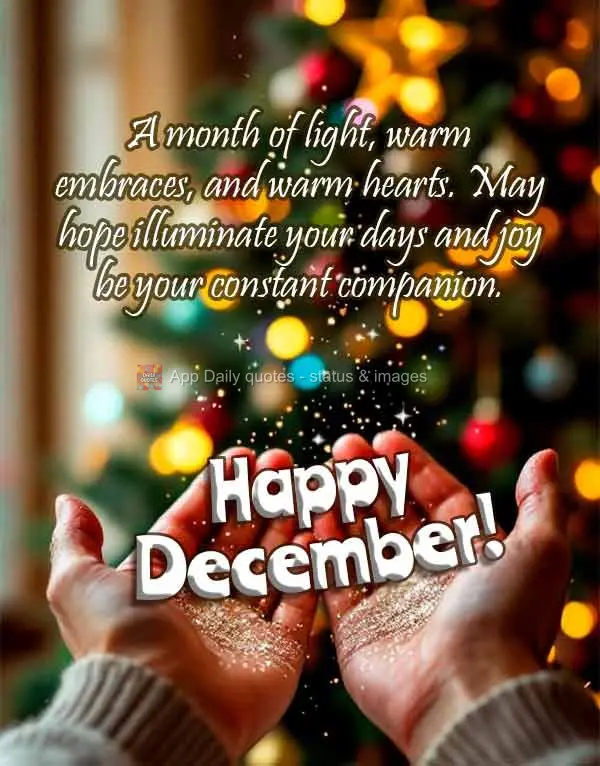 Mês de luzes, abraços calorosos e corações aquecidos. Que a esperança ilumine seus dias e a alegria seja sua companhia constante. Feliz Dezembro!