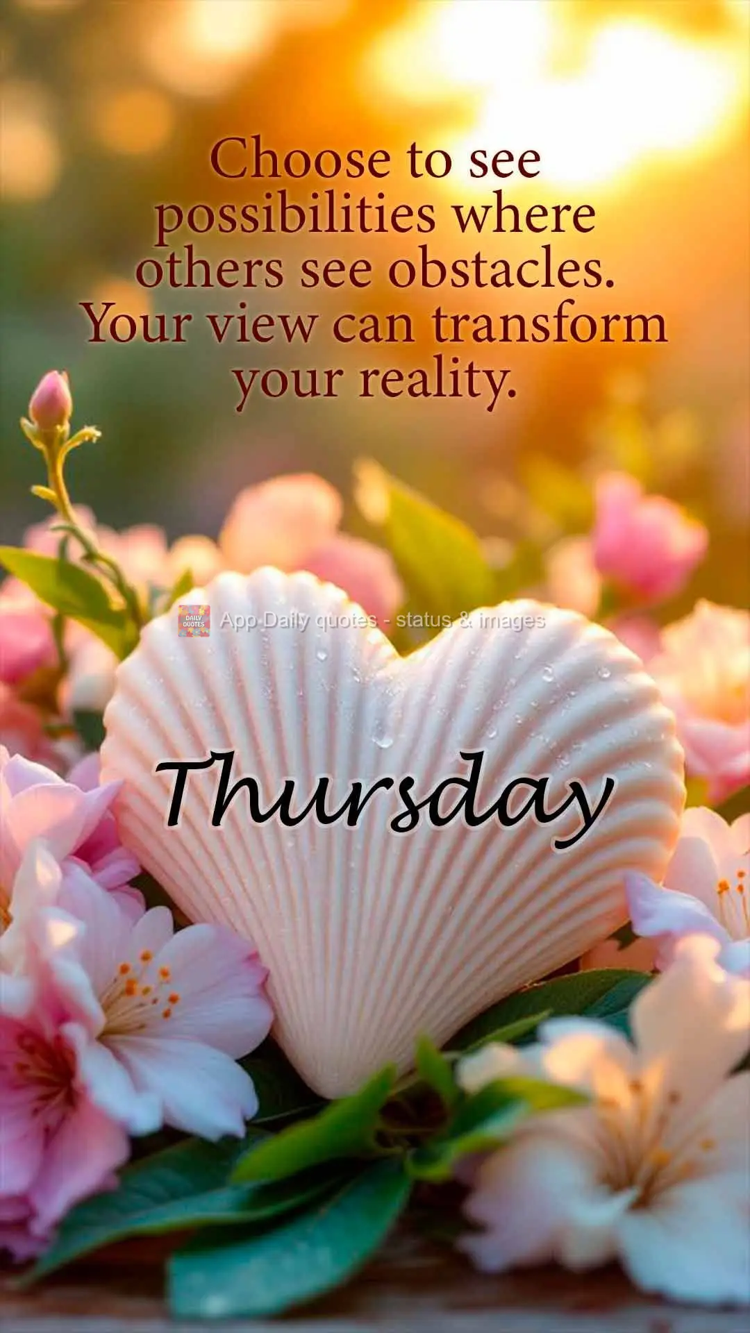 Choose to see possibilities where others see obstacles.
Your view can transform your reality. Thursday