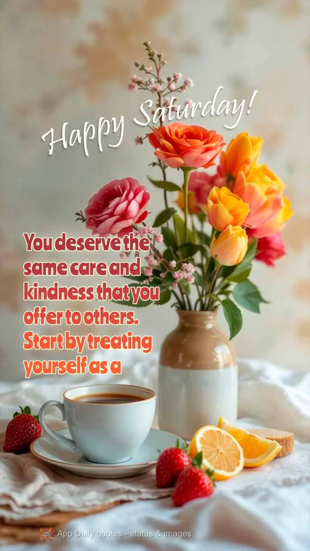 You deserve the same care and kindness that you offer to others. Start by treating yourself as a priority  Happy Saturday!