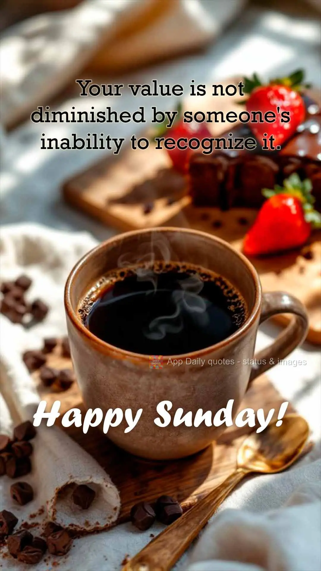 Seu valor não diminui pela incapacidade de alguém em reconhecê-lo. Feliz Domingo!