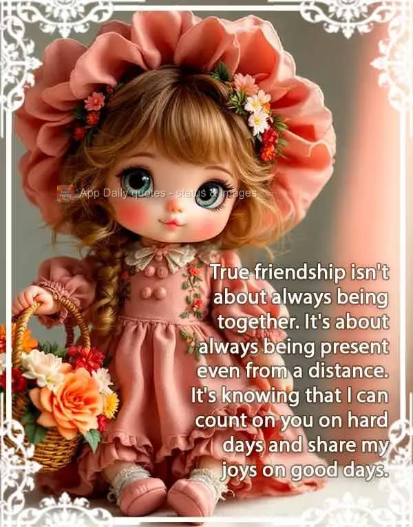Amizade verdadeira não é sobre estar sempre junto, é sobre estar sempre presente mesmo na distância. É saber que posso contar com você nos dias dif...