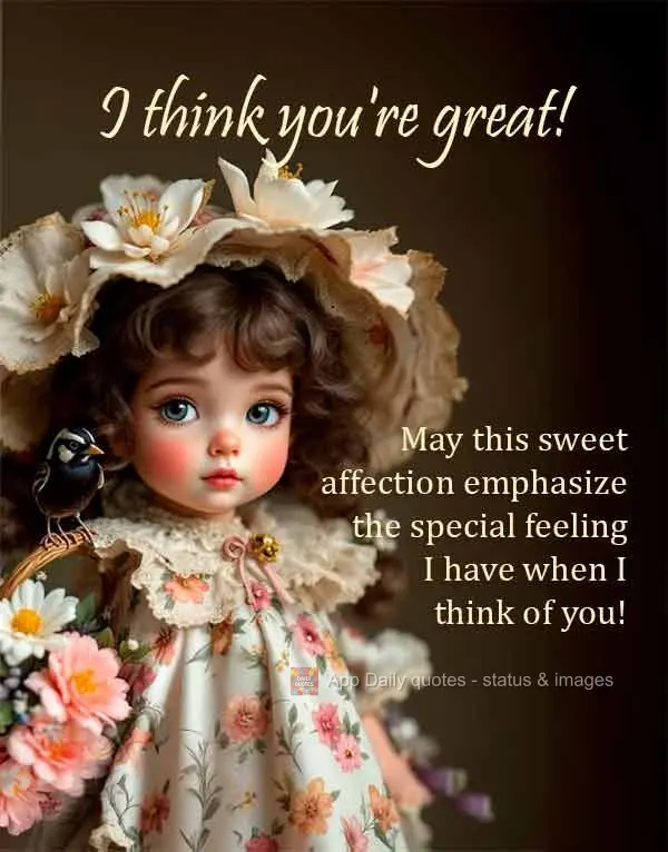 May this sweet affection emphasize the special feeling I have when I think of you! I think you're great!