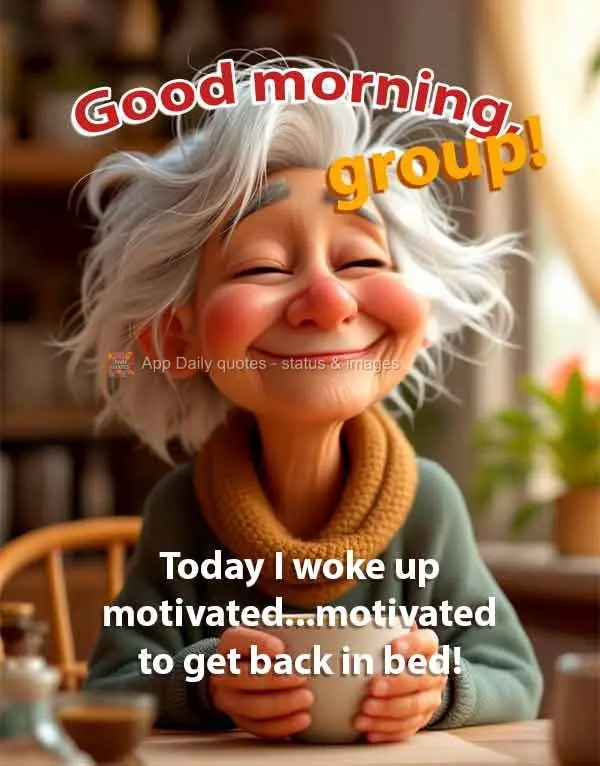 Today I woke up motivated...motivated to get back in bed! Good morning, group!