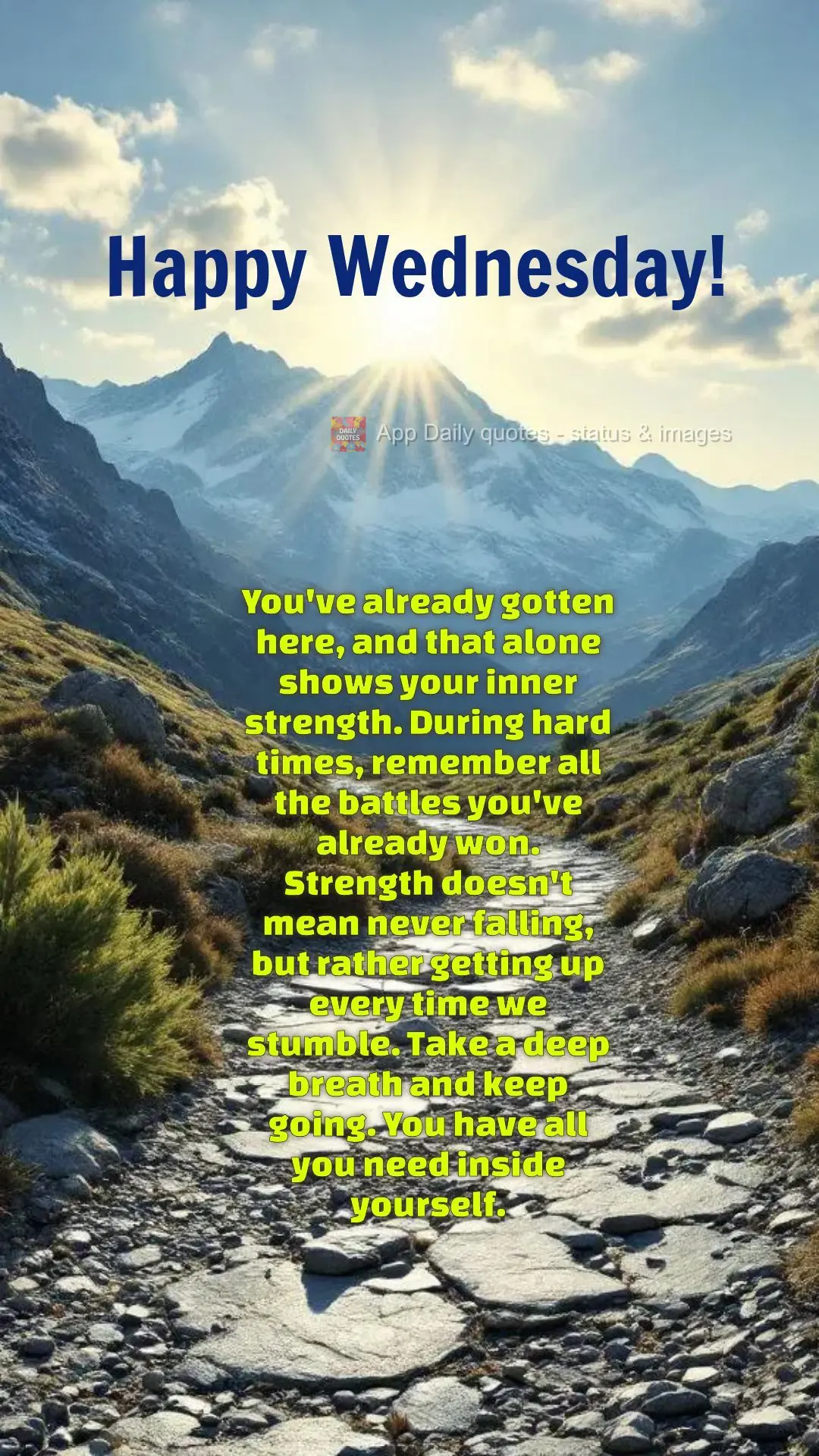 You've already gotten here, and that alone shows your inner strength. During hard times, remember all the battles you've already won. Strength doesn't me...