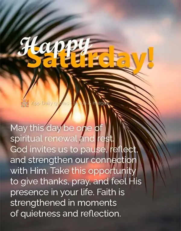 Que este dia seja de renovação espiritual e descanso. Deus nos convida a pausar, refletir e fortalecer nossa conexão com Ele. Aproveite para agradecer...