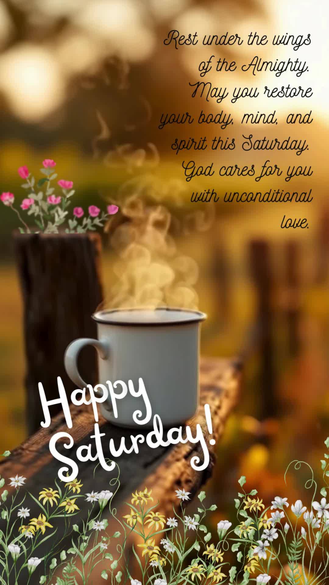 Descanse sob as asas do Altíssimo. Que este sábado renove seu corpo, mente e espírito. Deus cuida de você com amor incondicional. Feliz Sábado!