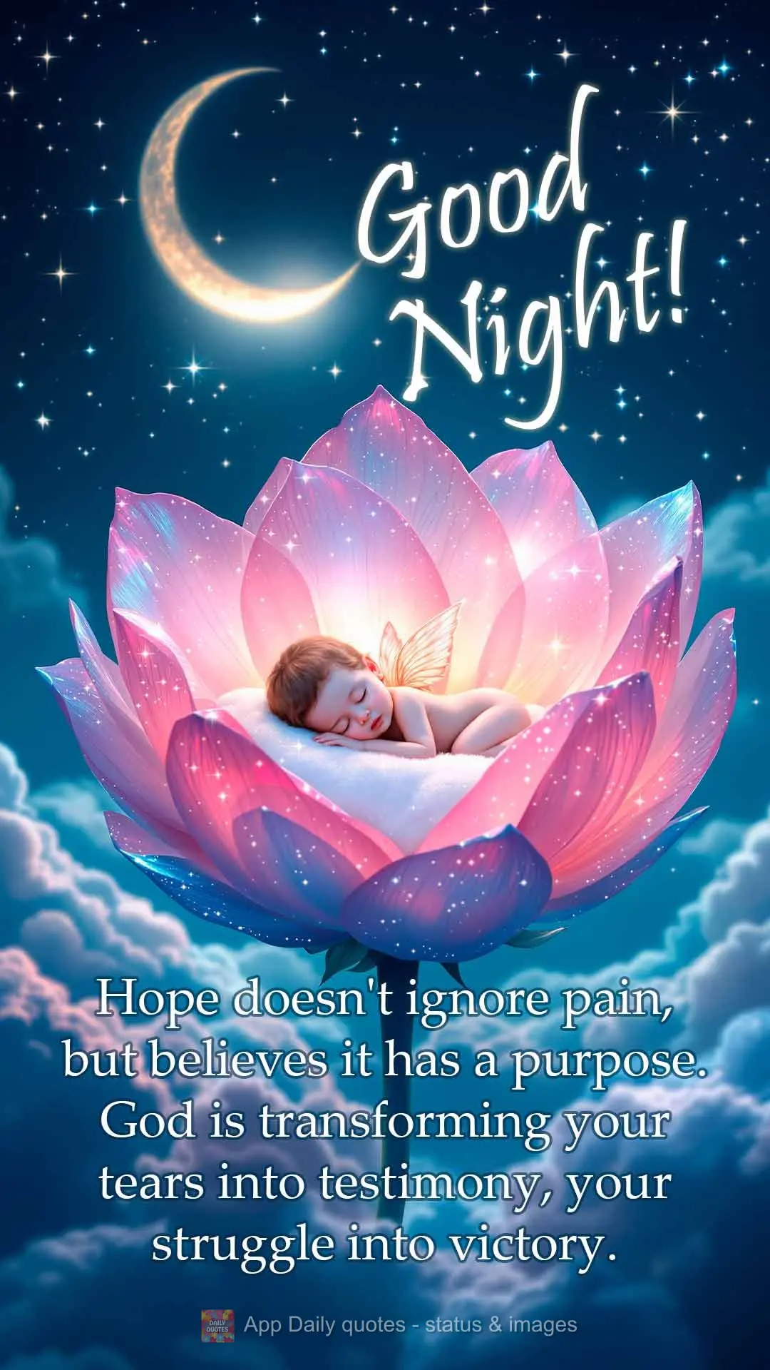 Hope doesn't ignore pain, but believes it has a purpose. God is transforming your tears into testimony, your struggle into victory. Good night!