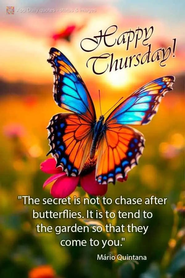 "O segredo é não correr atrás das borboletas. É cuidar do jardim para que elas venham até você." Feliz Quinta! Mário Quintana