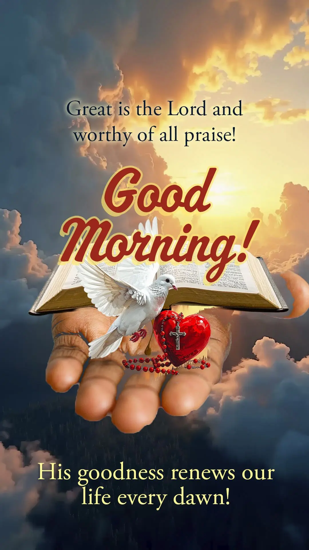 🌟 Bom dia! Grande é o Senhor e digno de todo louvor! Sua bondade renova nossa vida a cada amanhecer! 🙌✨