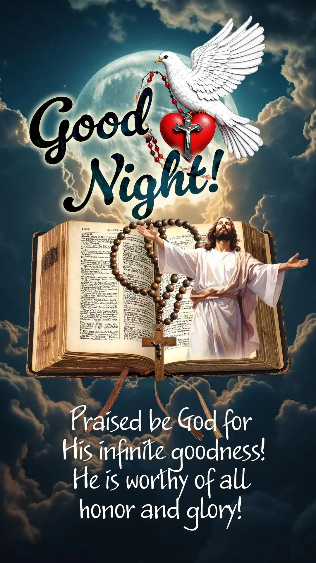 🌙✨ Boa noite! Louvado seja Deus pela Sua infinita bondade! Ele é digno de toda honra e glória! 🙌🕊️