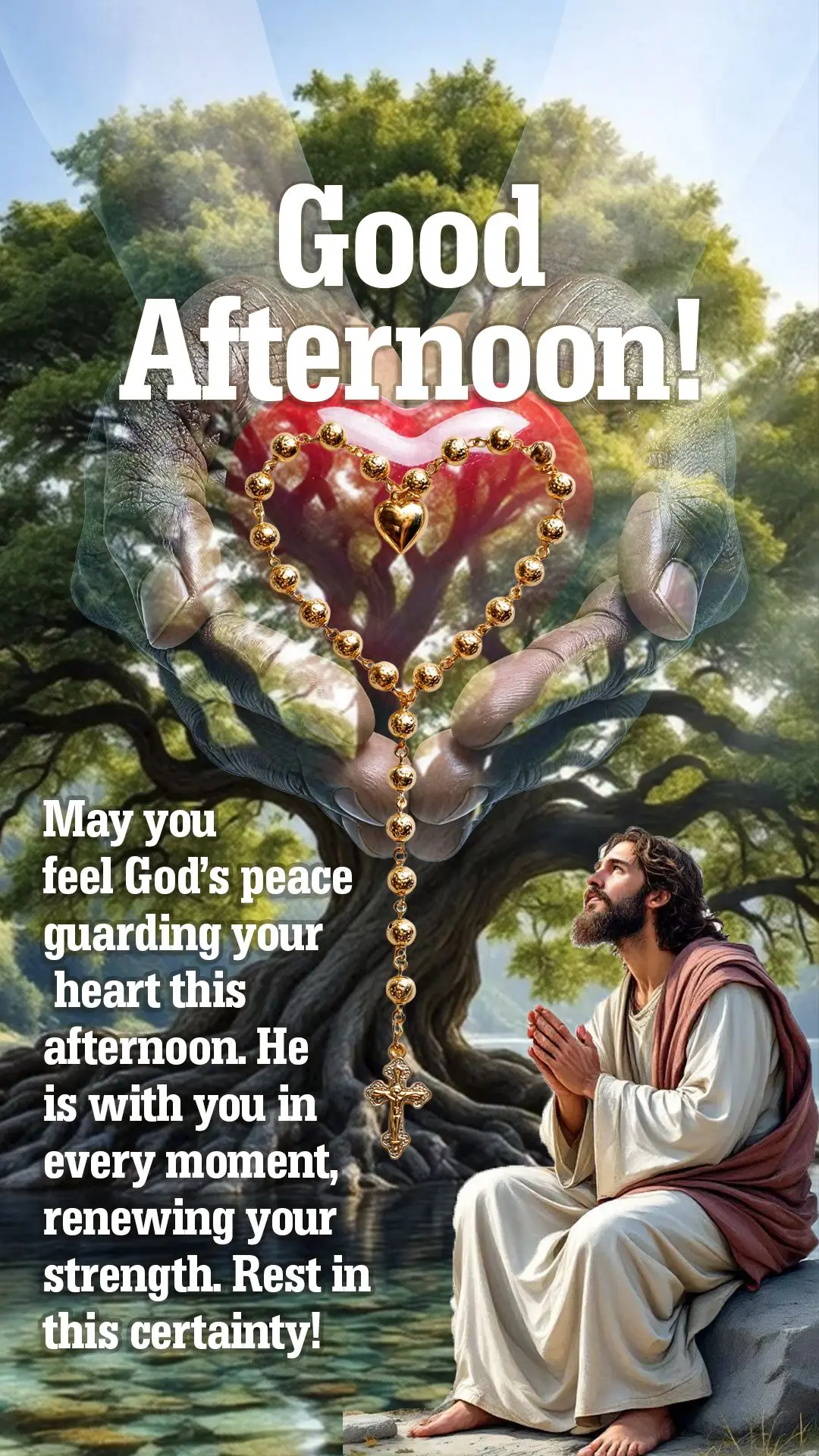 Boa tarde! Que esta tarde você sinta a paz de Deus guardando o seu coração. Ele está com você em cada momento, renovando suas forças. Descanse ness...