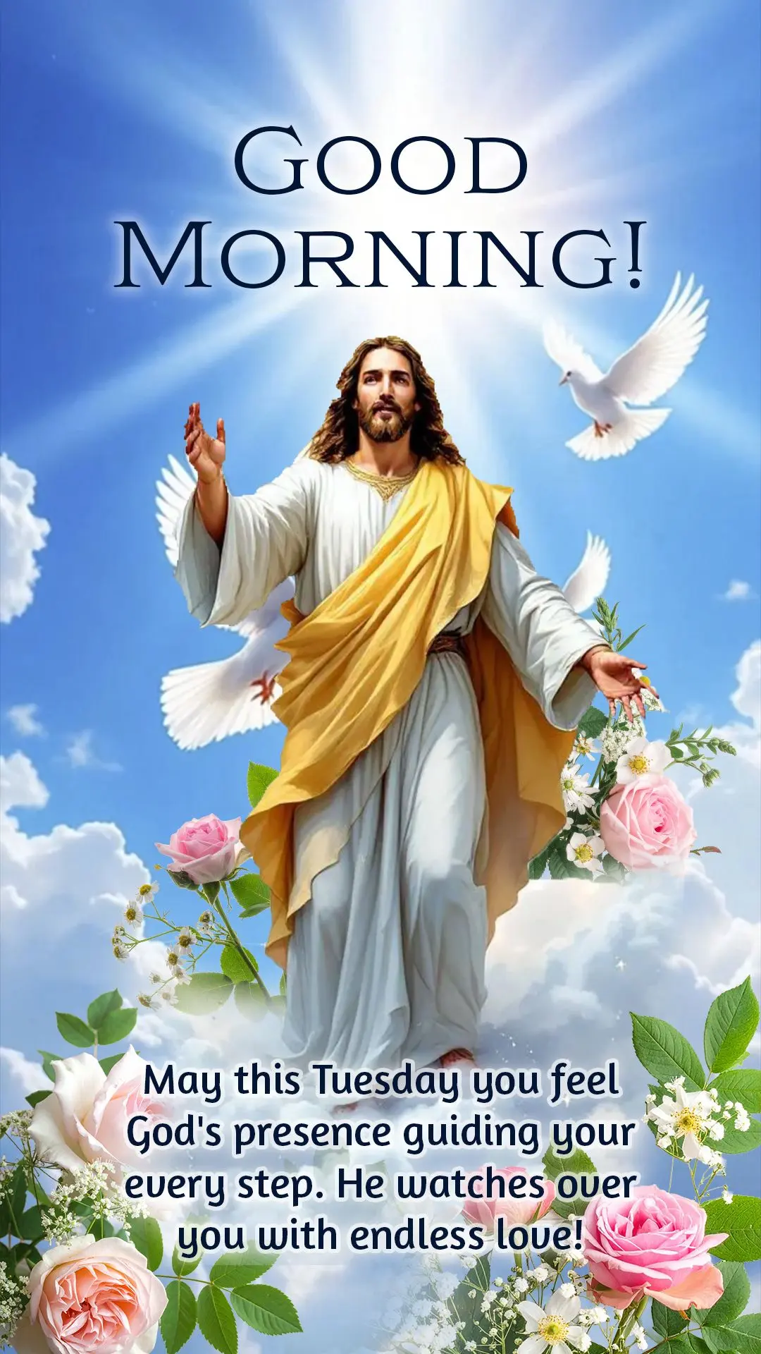 Bom dia! Que nesta terça-feira você sinta a presença de Deus guiando cada passo seu. Ele cuida de você com amor infinito! 🙏☀️

---