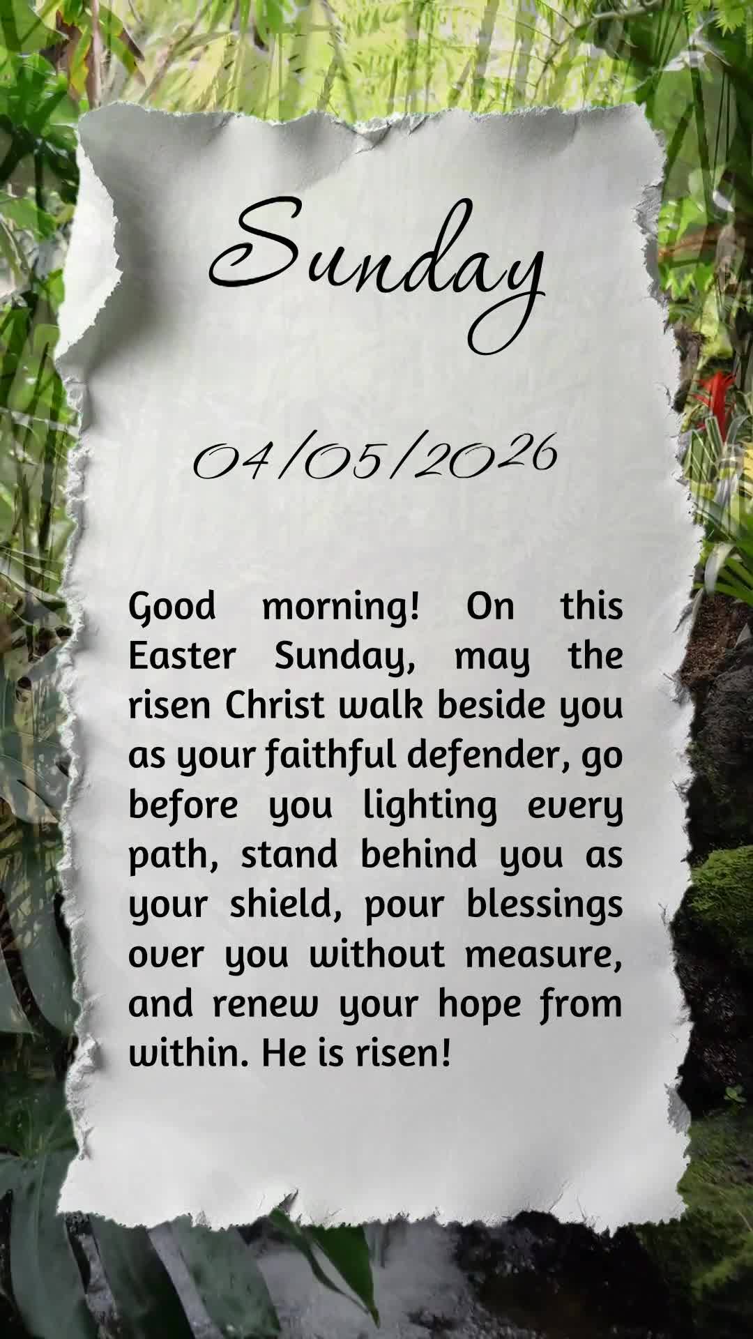 Bom dia! Nesta manhã de Páscoa, que o Cristo ressurreto esteja ao teu lado como defensor fiel, à tua frente abrindo caminhos de vida, atrás de ti com...