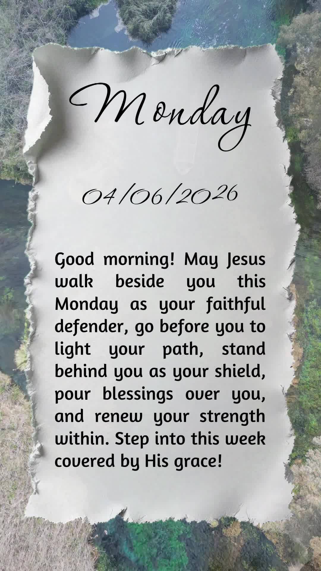 Bom dia! Que Jesus caminhe contigo nesta segunda-feira, ao teu lado como fiel defensor, à tua frente abrindo caminhos, atrás como escudo, sobre ti derr...