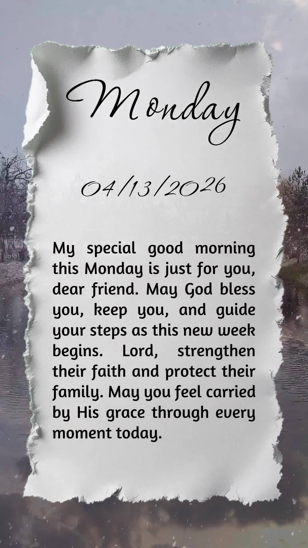 Meu bom dia especial nesta segunda-feira é para você, pessoa querida. Que Deus te abençoe, te guarde e te guie nesta nova semana. Senhor, fortalece a ...