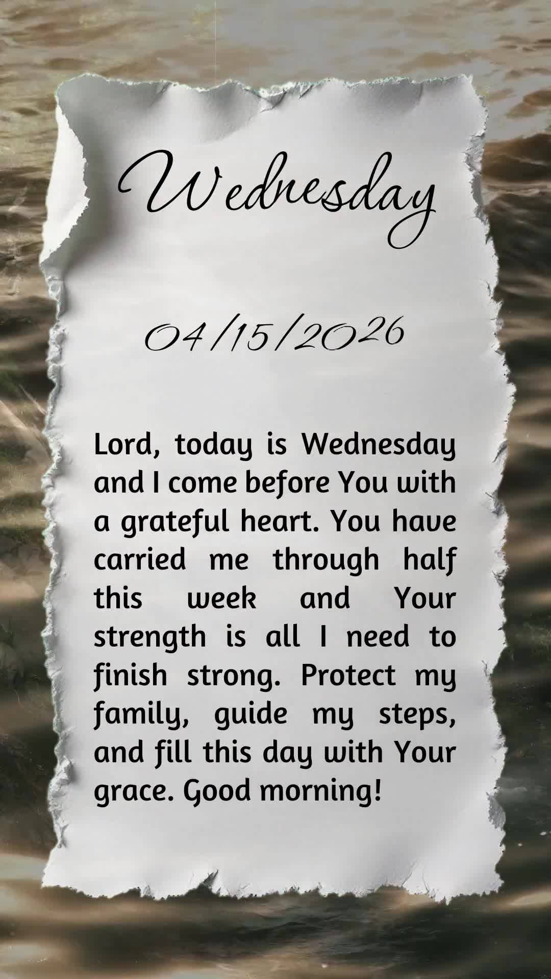 Deus, hoje é quarta-feira, meu pai, e eu te agradeço por me sustentar até aqui. A semana está no meio do caminho e sei que és Tu quem me carrega. Re...