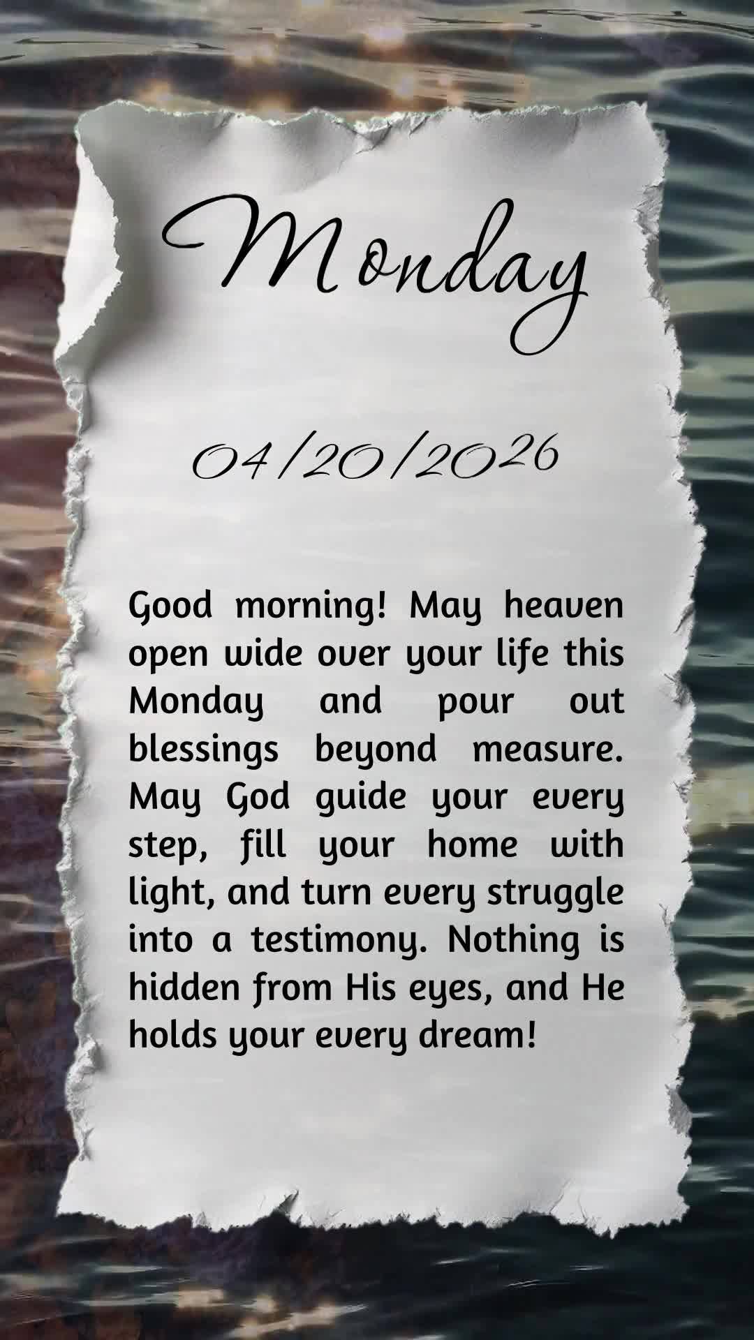 Bom dia! Que o céu se abra sobre sua vida nesta segunda-feira e bênçãos sem medida desçam sobre você. Que Deus guie cada passo, encha sua casa de l...