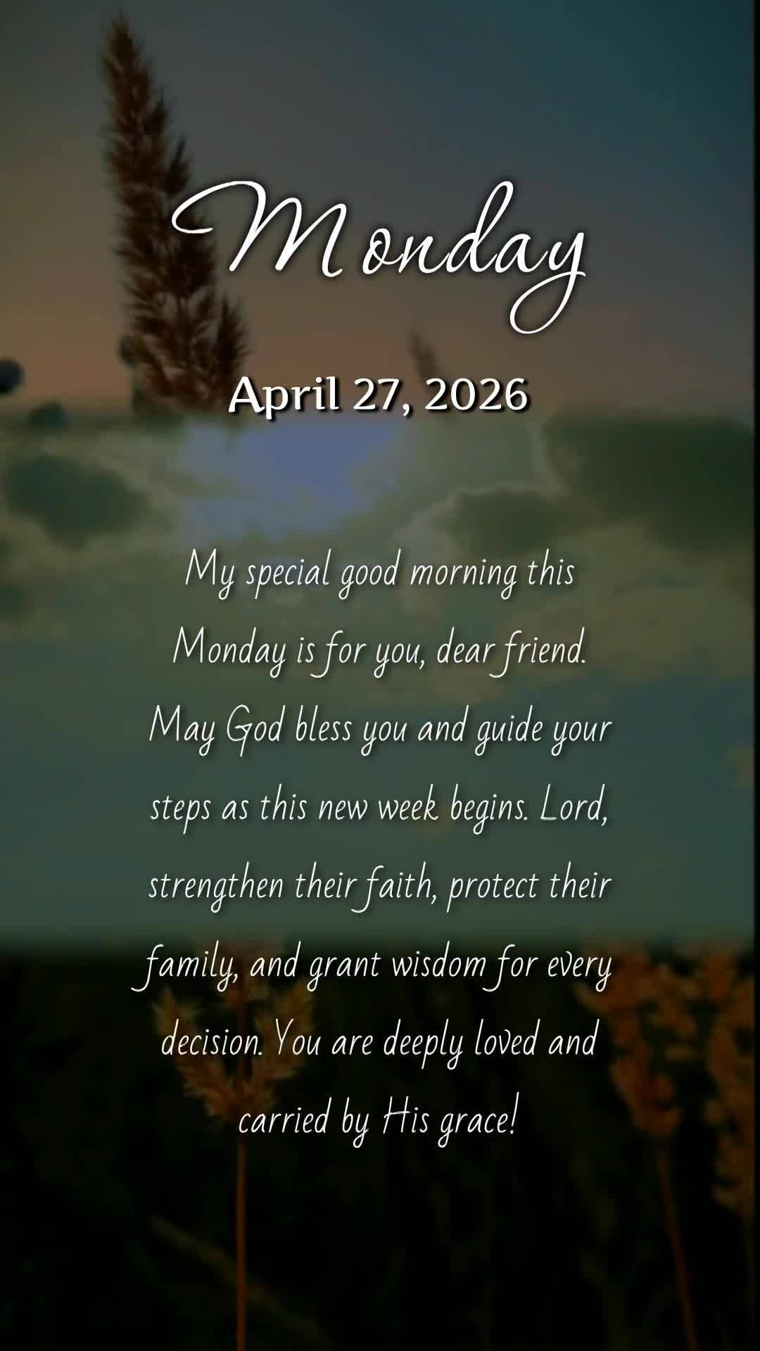 Meu bom dia especial nesta segunda-feira é para você, pessoa querida. Que Deus te abençoe e te guarde neste novo começo de semana. Senhor, fortalece ...