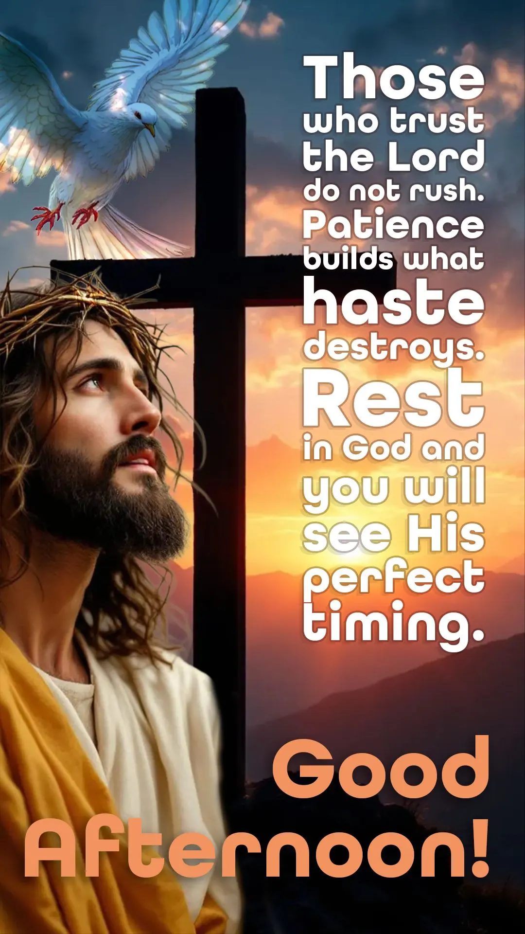 Boa tarde! Quem confia no Senhor não se apressa. A paciência constrói o que a pressa destrói. Descanse em Deus e verá o Seu tempo perfeito.