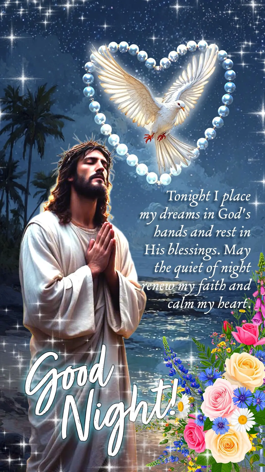 Boa noite. Hoje entrego meus sonhos a Deus e descanso em Suas bênçãos. Que o silêncio da noite renove minha fé e acalme meu coração.