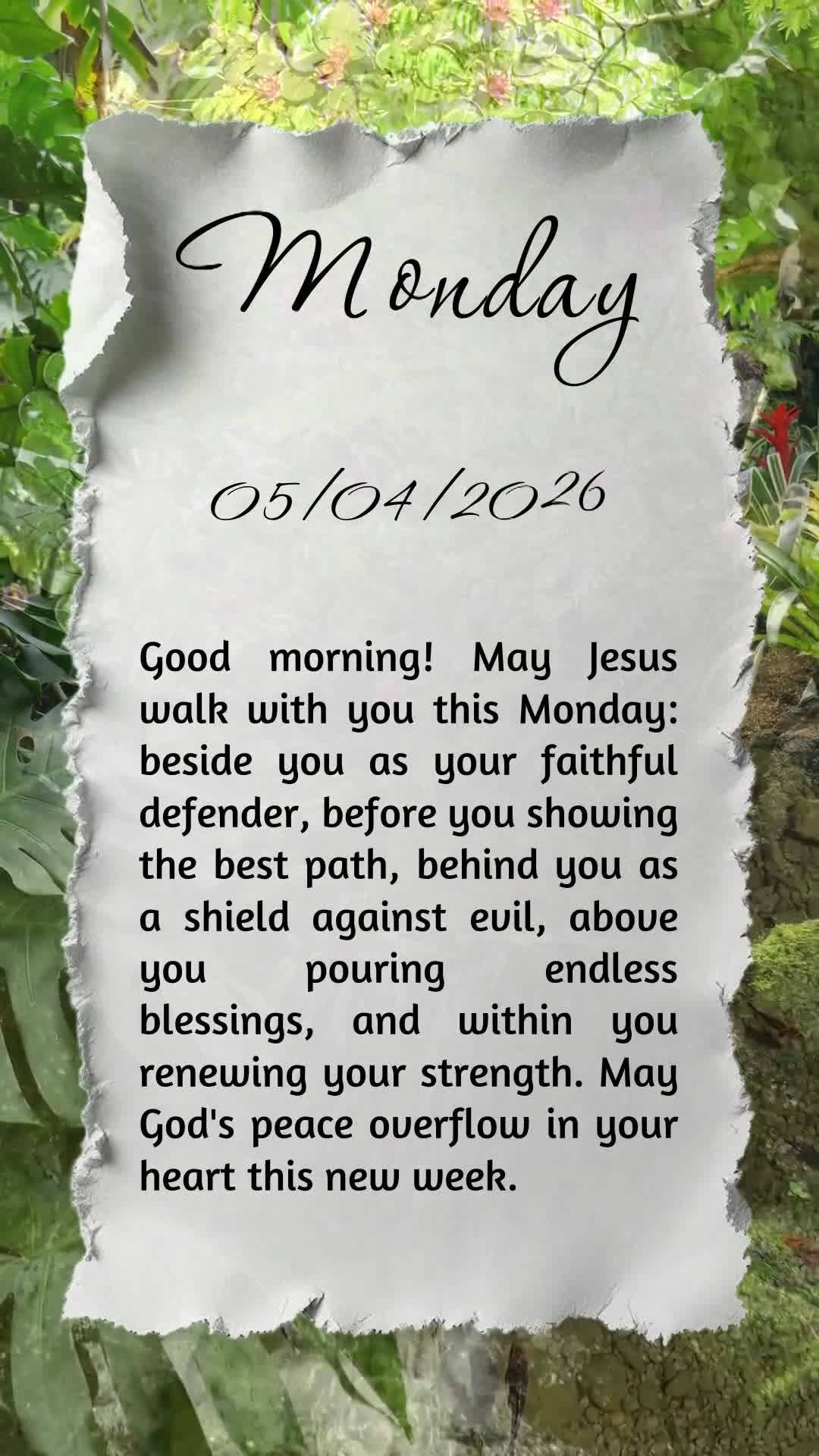 Bom dia! Que Jesus caminhe contigo nesta segunda-feira: ao teu lado como fiel defensor, à tua frente abrindo o melhor caminho, atrás de ti como escudo,...