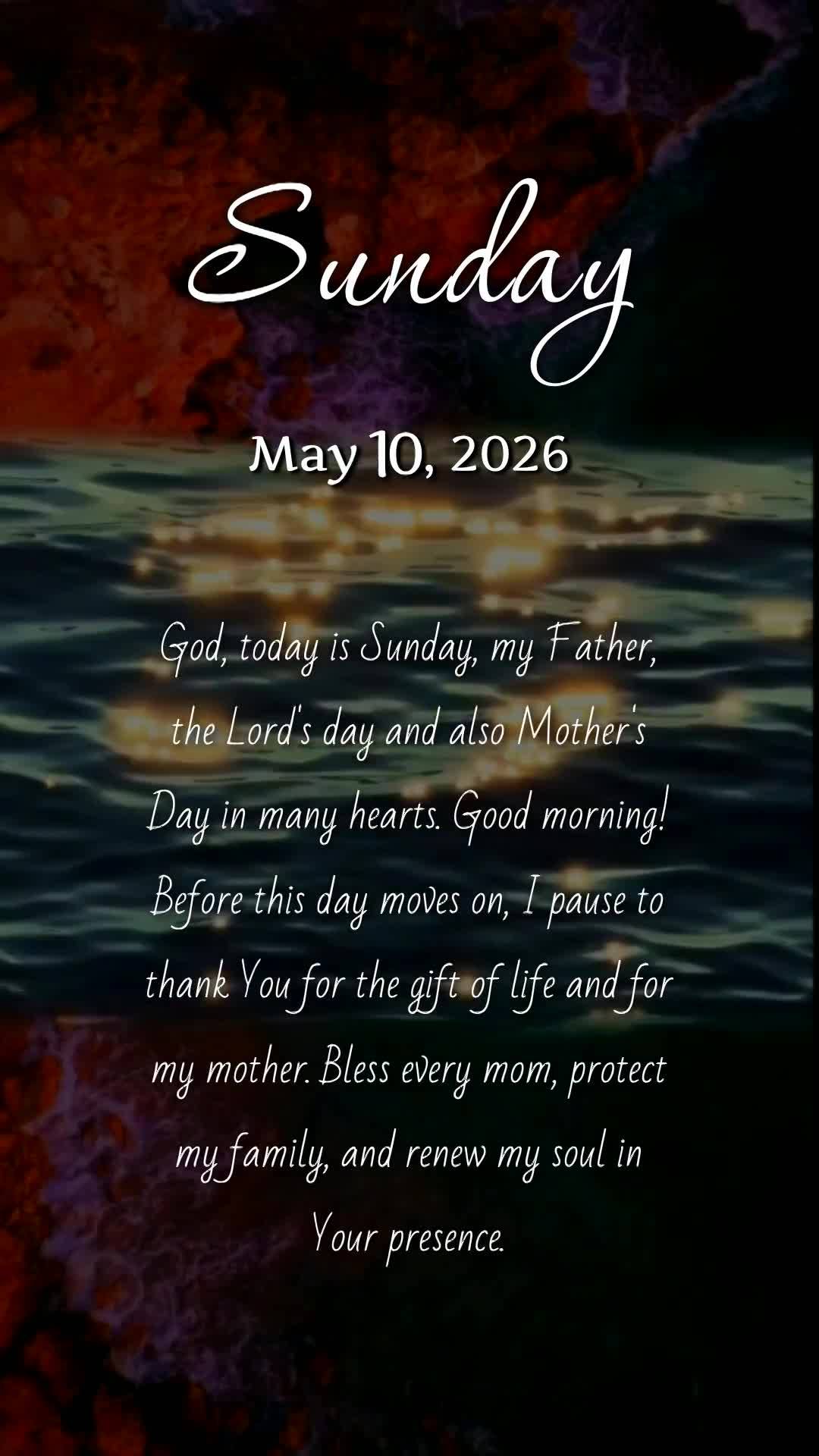 Deus, hoje é domingo, meu Pai, dia do Senhor e também Dia das Mães. Bom dia! Antes que o dia avance, eu paro para Te agradecer pelo presente da vida e...