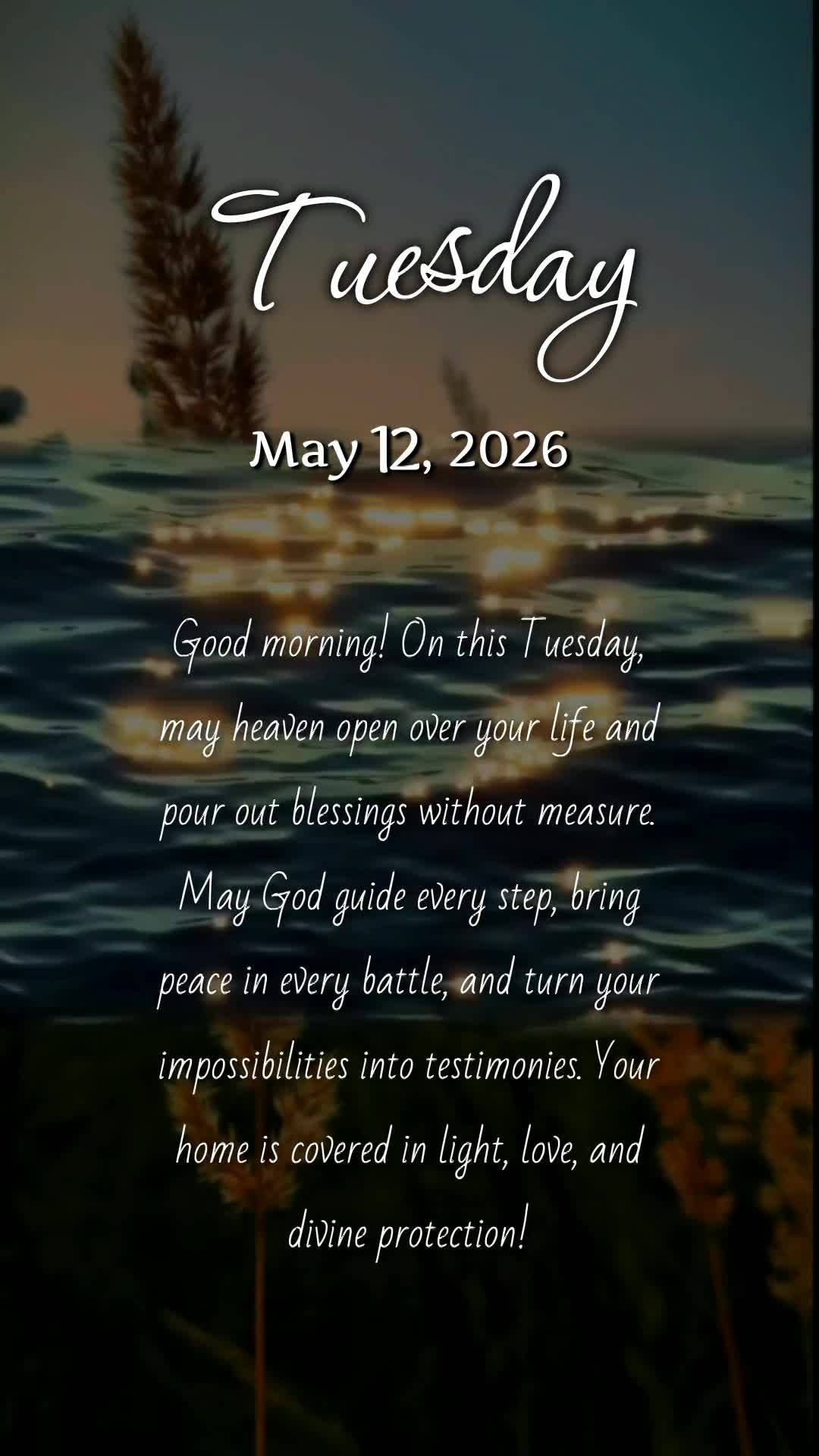 Bom dia! Que nesta terça-feira o céu se abra sobre sua vida e derrame bênçãos sem medida. Que cada passo seu seja guiado por Deus, que onde houver d...